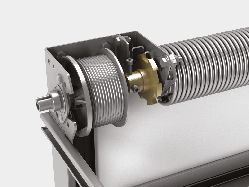 Устройство защиты от разрыва пружины входит в базовую комплектацию в случае вального привода или пружин диаметром 95, 152 мм.